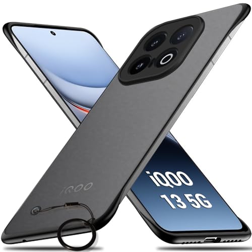 Image of TheGiftKart Hybrid Ultimate Slim Back Case Cover for iQOO 13 5G | Camera & Screen Protection | Frosted Matte Translucent Hard Back Case Cover for iQOO 13 5G (PC & TPU, Black Bumper)