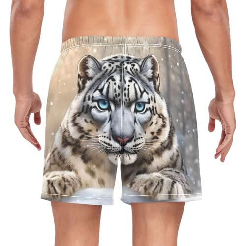 Men's Swim Trunks Snow Lepoard Forest, Quick Dry Beach Board Shorts with Liner, Swimwear Bathing Suits S2