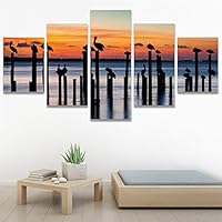 SIGNWIN 5 Panel Canvas Wall Art Modern Art Animals Colorful Decorative Elements Multicolor Photography Silhouette for Home Decorations Ready to Hang - 60
