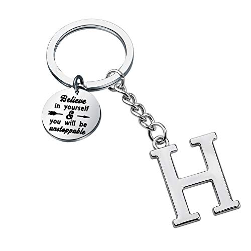 FUSTMW Initial Keychain Alphabet Initial Letter Key Ring Pendant Inspiration Gifts Believe in Yourself and You Will Unstoppable (Initial H)