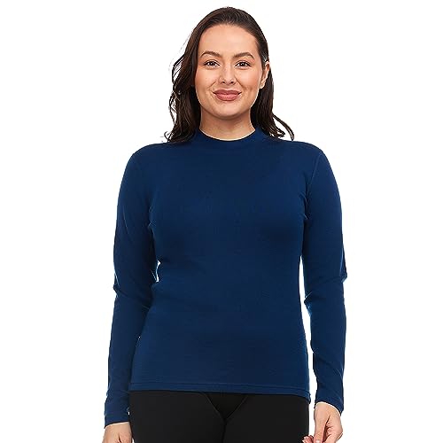 100% Merino Wool Long Sleeve Midweight Mock Neck - Warm Sweater - Soft Base Layer Top