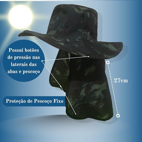 Chapéu Pescador Australiano Passeio Praia Trabalho Protege do Sol Pescoço (VD Camuflado)
