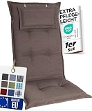 gardisun Gartenstuhlauflagen Hochlehner mit Kopfteil I Extra Dicke Sitzauflagen I Made in Europe I Polsterauflagen für Hochlehner I Auflagen mit extra hohem Komfort I 1er Set I Taupe