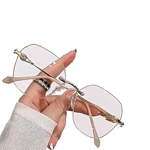 Genérico Gafas de Presbicia de Moda para Mujer, Gafas de Lectura Sin Marco HD y Luz Anti-Azul, Gafas para Ordenador(Oro,2.5 x)