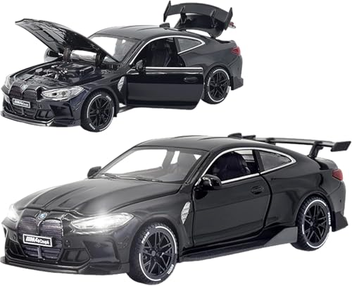 Image of Scale 1:32 B.M.W M4 - Black Alloy Diecast Pullback Metal Car Toy with Sound Light & Opening Doors - Best Gift Toy for Kids