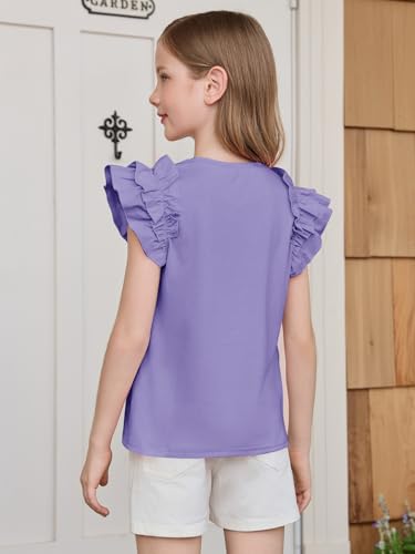 Image of Haloumoning Girls T Shirts Double Layer Ruffle Short Sleeve Kids Summer Crewneck Tunic Tee Tops 5-14 Years