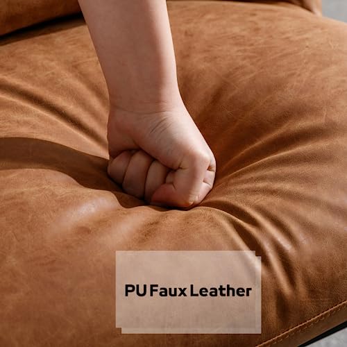 HEAH-YO Modern Accent Chair Set of 1, Living Room Chair with Barrel Backrest, Upholstered PU Faux Leather Armless Side Chair with Metal Legs for Bedroom, Brown