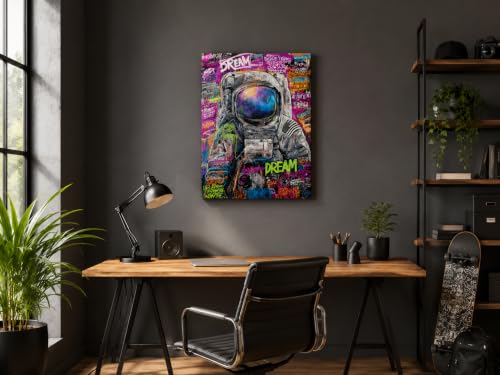 Graffiti Astronaut with DREAM Text Galaxy Visor Canvas Wall Art Framed Banksy Style Painting Prints Posters Artwork for Boys Room Space Themed Wall Decor 12x16 Inches by SC LIFE - Used condition - Image 4