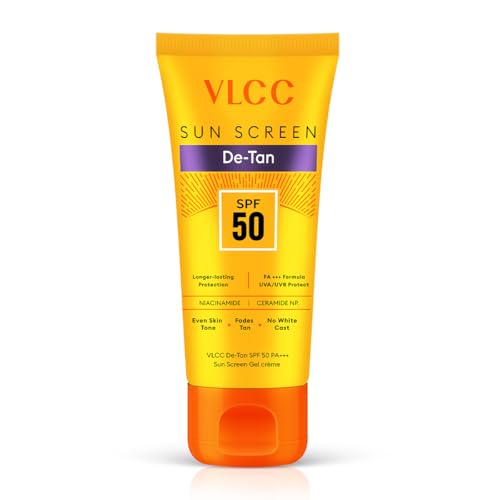 VLCC De-Tan SPF 50 PA+++ Sunscreen Gel Crème- 50g – Detans, Enhances Glow, Protects from UVA, UVB Rays, Help Reduce Dark Patches.