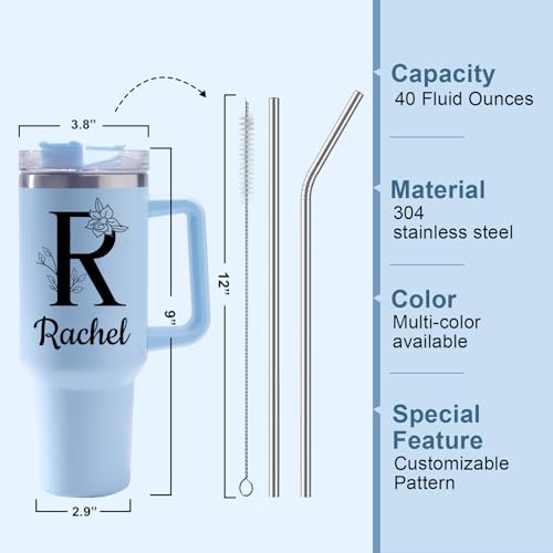 Elemtansy Personalized 40 Oz Tumbler with Handle and Straw, Custom Cup with Name & Birth Flower, Stainless Steel Travel Coffee Tumbler,Personalized Mothers Day Birthday Gifts for Women, Teen Girls — view 4