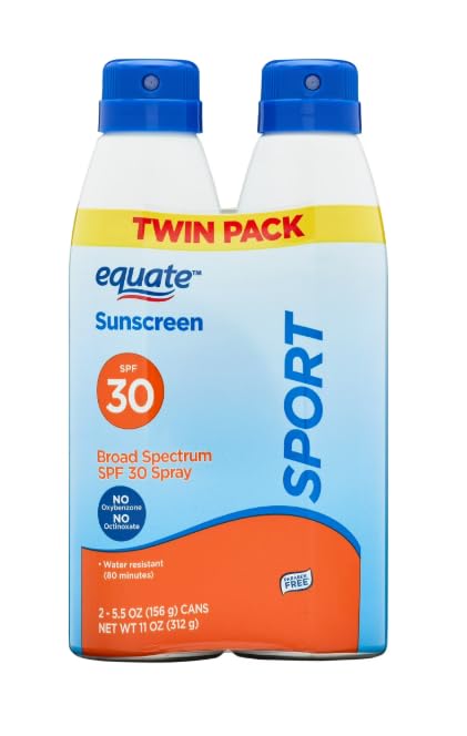 Equate Sport Sunscreen Spray SPF 30 Broad Spectrum Water Resistant Paraben Free 5 5 oz 2 Count