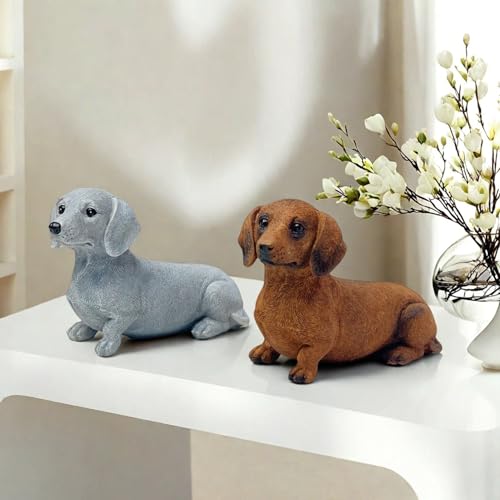 Figura decorativa de resina Dachshund con cabeza inclinada miniatura 3