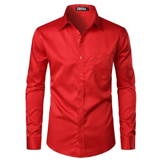 ZEROYAA Men's Urban Stylish Casual Business Slim Fit Long Sleeve Button Up Dress Shirt with Pocket ZLCL29 Red Medium