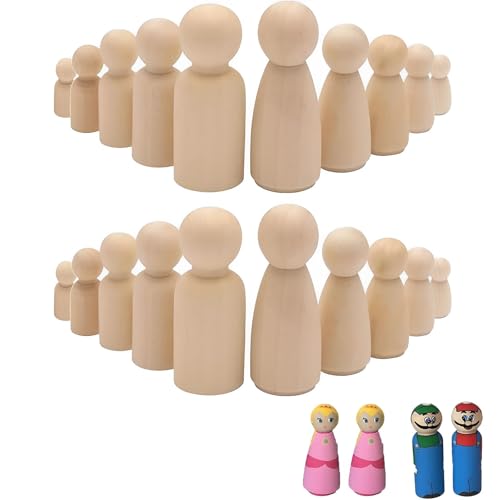 20 Holzfiguren zum Bemalen, 6.5 x 2.4 cm, Holzklötzchen, Spielfiguren für Brettspiele, Jungen und Mädchen