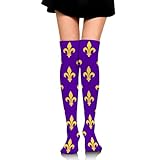 FCEVGRVPT Casual Over Knee High Boot Socks For Men Women Fashion Dress Decor Socks Compatible with Purple Gold Symbol Mardi Gras