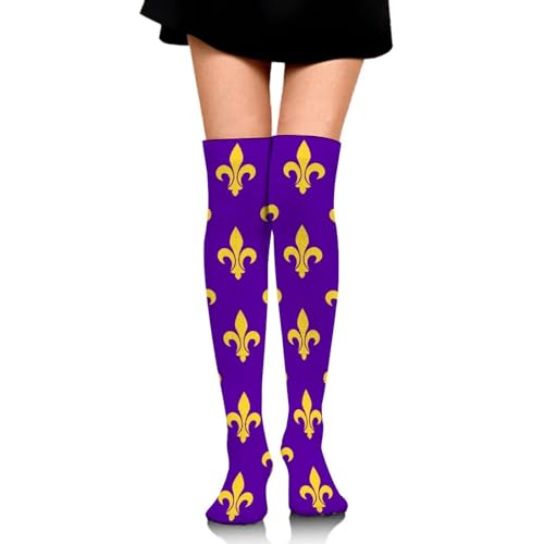 FCEVGRVPT Casual Over Knee High Boot Socks For Men Women Fashion Dress Decor Socks Compatible with Purple Gold Symbol Mardi Gras