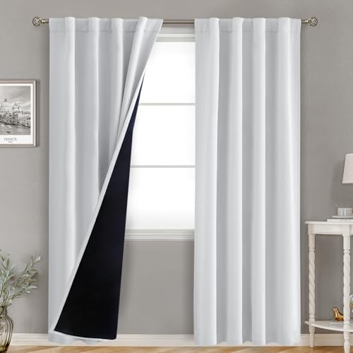 BGment Greyish White 100% Blackout Curtains 84 Inch Length 2 Panels Set