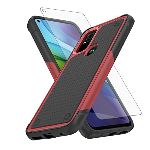Asuwish Phone Case for Moto G Stylus 5G 2021 with Tempered Glass Screen Protector Cover and Cell Accessories Protective Rugged Dual Layer Hybrid Slim Motorola GStylus G5 XT2131DL Women Men Red Black