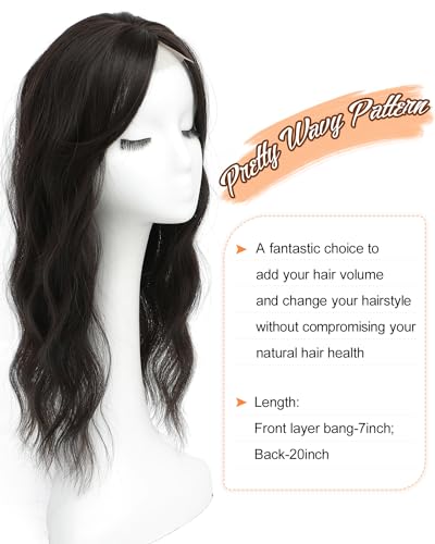 Hair Toppers for Women 20-Inch Wavy Ombre Highlight Synthetic Wig With Fringe Bang - Clip In Hair Pieces for Thinning Hair to Add Volume