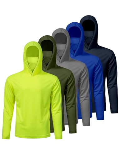 Image of 5 Pack Men's UPF 50+ Sun Protection Hoodie Shirts Long Sleeve Shirts Quick Dry Lightweight for Running Workout Hiking Fishing