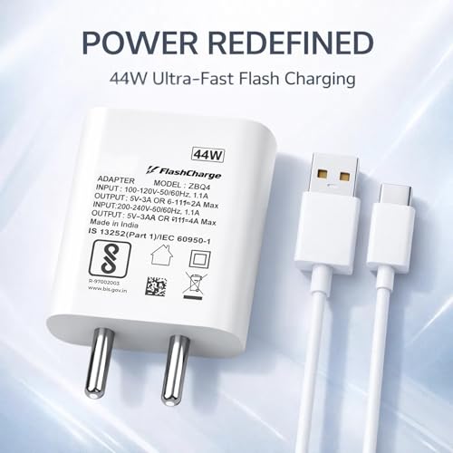 Image of 44W Type C Flash Charger Adapter Compatible with Vivo V40e /V40 /V40 Pro /V40e /Y300 5G /Y28e /Y28s /T3 Lite /Y58 /Y200 Pro /V30e /Y18i /Y18 /Y18e /V30 /V30 Pro /V29
