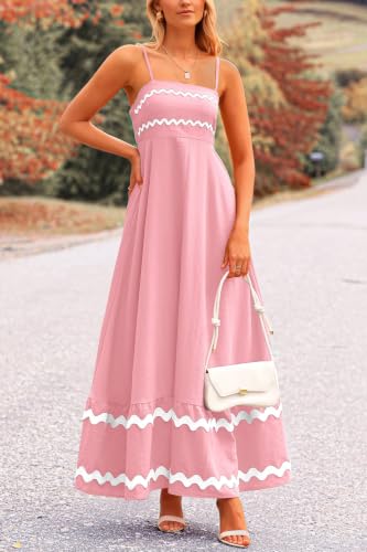 Image of PRETTYGARDEN Women's 2026 Summer Flowy Maxi Dress Casual Sleeveless Spaghetti Strap Ruffle Beach Long Dresses