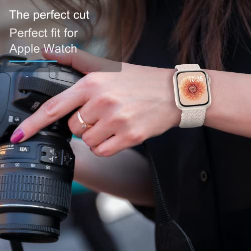 Ohotlove Braided Solo Loop Compatible With Apple Watch Band 41Mm 40Mm 38Mm 49Mm 45Mm 44Mm 42Mm Women Men, Nylon Adjustable Stretchy Bands Elastic Sport For Iwatch Series 8 7 6 5 4 Se Ultra,Starlight #TOP6