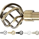 GB Home Adjustable Curtain Rods for Windows 28 to 48 inch, Antique Brass Single Drapery Rods with Stylish Twisted Cage Finials