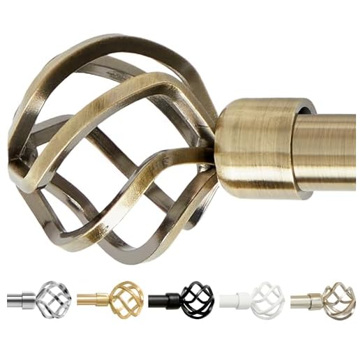 GB Home Adjustable Curtain Rods for Windows 28 to 48 inch, Antique Brass Single Drapery Rods with Stylish Twisted Cage Finials