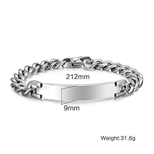 Personalized Engravable Stainless Steel Curb Chain Id Bracelets For Men Women, Custom Engrave Name Plate Identity Id Bar Bracelets, Customized Gift For Girl Boy Mom Dad, Birthday Christmas Gift (Silver Link Bracelet, Engraving) #TOP1