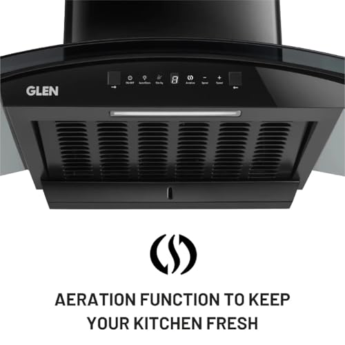 Image of Glen Chimney Auto Clean Curved Glass Chimney for Kitchen with BLDC Motor 90cm 1400 m /h -Black (6071R BLDC BL AC)