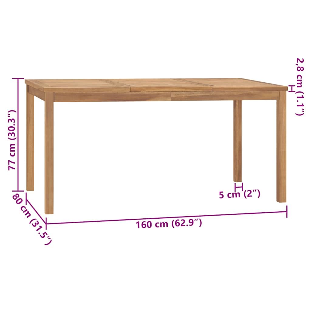 Tavolo da pranzo da giardino in legno di teak massiccio, 160 x 80 x 77 cm, finemente levigato con finitura a base d'acqua, per terrazza, balcone, veranda, esterni e sala da pranzo