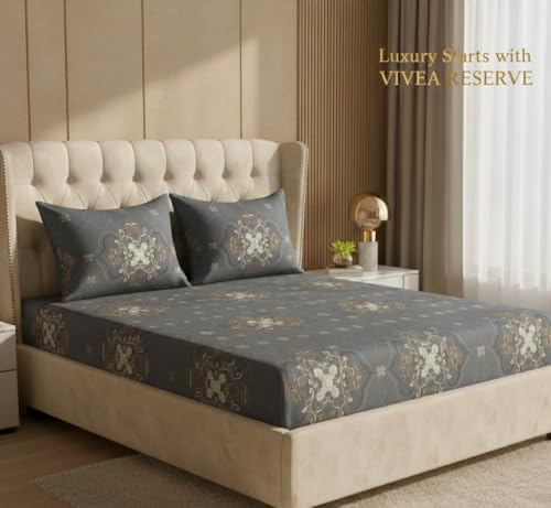 Image of 400 TC Cotton Feel Glace Cotton Fully Elastic Fitted Bedsheet Queen Size Double Bed with 2 Pillow Covers (60 inch x 78 inch inches, Perth)