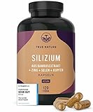 VERGLEICHSSIEGER* Silizium Hochdosiert - 120 Kapseln (720mg) - 500 mg Silicium pro Tag - Indischer Bambusextrakt - inkl. Haar Vitamine - Zink, Selen & Kupfer - Vegan & Laborgeprüft - TRUE NATURE®