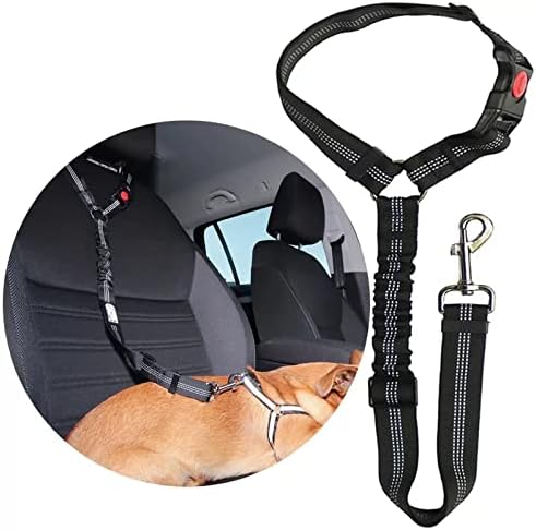 Dog Seat Belts For Cars - Dog Car Harness Adjustable - Headrest Dog Car Seat Belt Restraint Puppy - Elastic Pet Dog SeatBelt harness - Strong Leads Harness for Dogs Cats and Pets (MAIN) (BLACK)