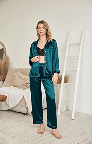 image for Ekouaer Silk Satin Pajamas Set Women Two-Piece Nightwear Long Sleeve S