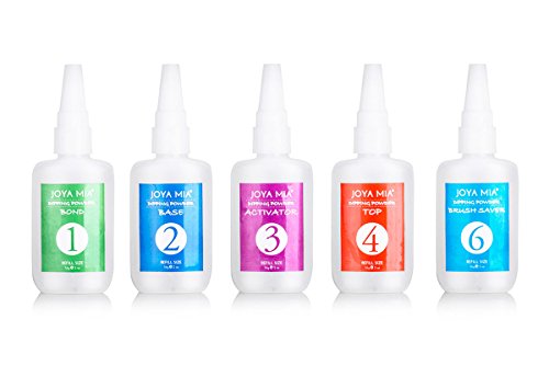 Joya Mia® Dipping Powder Refill Size Bottle 2oz Liquid Available: Bond, Base Coat, Activator, Top Coat, Brush Saver Professional Quality (All 5 Bottles)