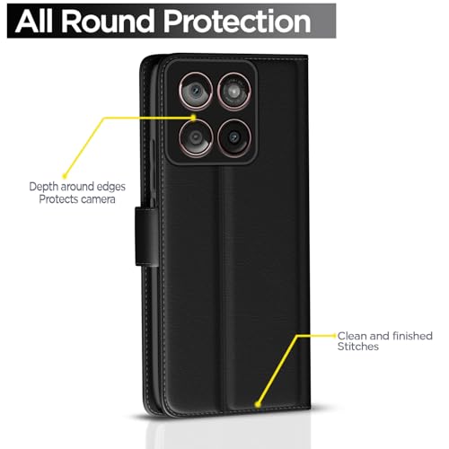 Image of Pikkme Flip Cover for Motorola Moto Edge 60 5G / Motorola Moto Edge 60 Fusion 5G Leather Finish | Inside TPU with Card Pockets | Wallet Stand and Shock Proof | Complete Protection Flip Case(Black)