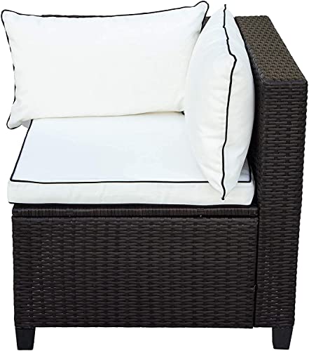 Gaopan 7 Piece Garden Outdoor Modular Wicker Furniture Sets, Sectional Rattan Sofa Patio Lounge & Deep Seating Conversation Furnishing With Cushions,Accent Pillows & Coffee Table,Black+White #TOP2