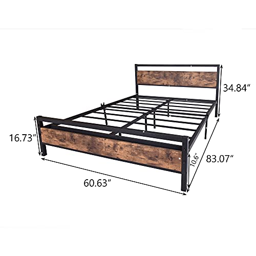 Jurmerry Queen Size Metal Platform Bed Frame With Wooden Headboard And Footboard Heavy Duty Steel Support, Mattress Foundation, No Box Spring Needed, Easy Assembly, Black Rb #TOP3