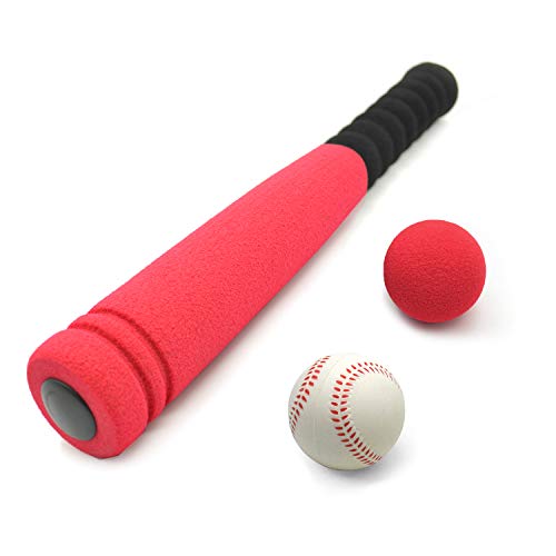 CeleMoon [Mini Size] Super Safe Kids Foam 16.5 inch Baseball Bat Toys with 2 Balls for Children Age 1 2 3 yrs Old, Portable Carrying Bag Included, Red