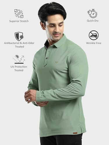 Image of STELLERS Men's Full Sleeve Polo T-Shirt | Feather Touch Feel | Odour Resistant | Wrinkle Free | Quick Dry | Stretchable | Lightweight | Anti-Static | UV Resistance | Anti-Microbial