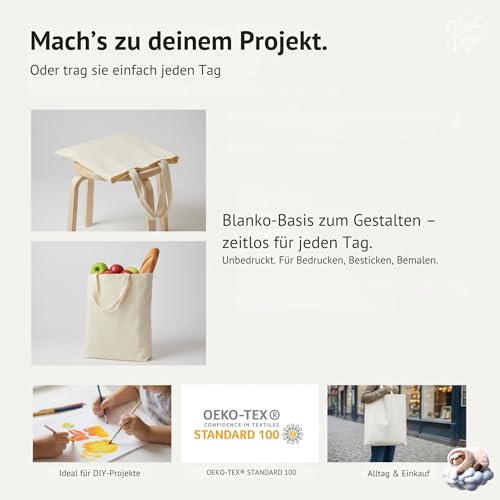 Cloud Pillow Baumwolltasche 38 x 42 cm – Einkaufstasche aus 100% Baumwolle mit 144 g/m², ca. 70 cm langen Henkeln, unbedruckt für DIY, praktisch für Alltag, Uni und Büro, OEKO-TEX Standard 100