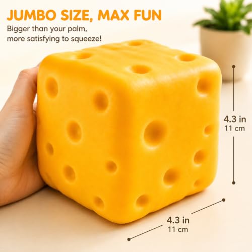 Cheese Squishy Toy, 4.3 x 4.3 Inch Jumbo Cheese Cube Squishy, Big Slow Rising Soft Squeeze Toy, Cute Food Squishy Fidget Toy for Kids and Adults, Desk Toy, Party Favor, Birthday Gift - Image 3