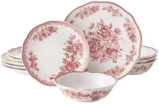 Pioneer Woman Agatha 12-Piece Stoneware Dinnerware Set (Red)