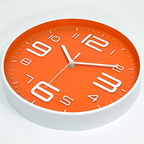 45Min 10 Inch 3D Number Dial Face Modern Wall Clock, Silent Non-Ticking Round Home Decor Wall Clock With Arabic Numerals, Colorful Dial Face (Orange) #TOP1