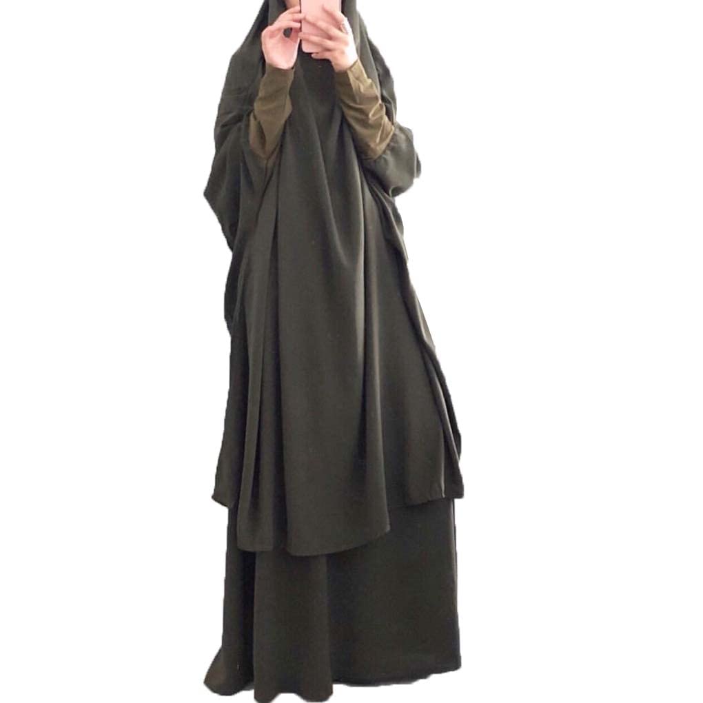 BOJONMuslim Two-Piece Prayer Dress for Women Abaya Dress Islamic Middle East Dubai Maxi Abaya Kaftan with Full Length Hijab Dress