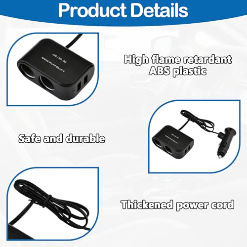 1PCS Cigarette Lighter Double Adapter, Double Cigarette Adapter for Car, Dual 12/24V Socket, 12v Car Splitter Multi Socket, Dual USB Charger for Cars Phone Camera (Black) - Image 2