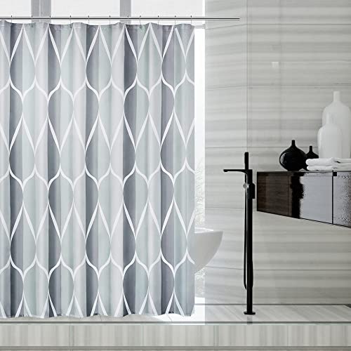 Image of LLSCL Grey Grid Fabric Shower Curtain Liner with Magnets, Waterproof Hotel Quality, 72 x 72 Machine Washable