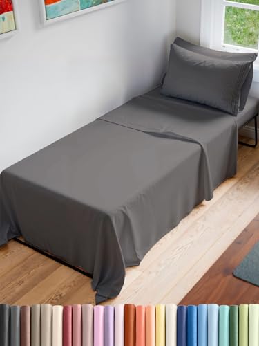 Cot Sheet Set 30” x 75” – 4 Piece Cot Size Narrow Twin Mattress Sheets – Ideal for Camper Bunk, RVs, Bunks, Day Care & Camping - Fits 6” to 10” Mattress, Ultra-Soft, Breathable & Cooling - Dark Grey